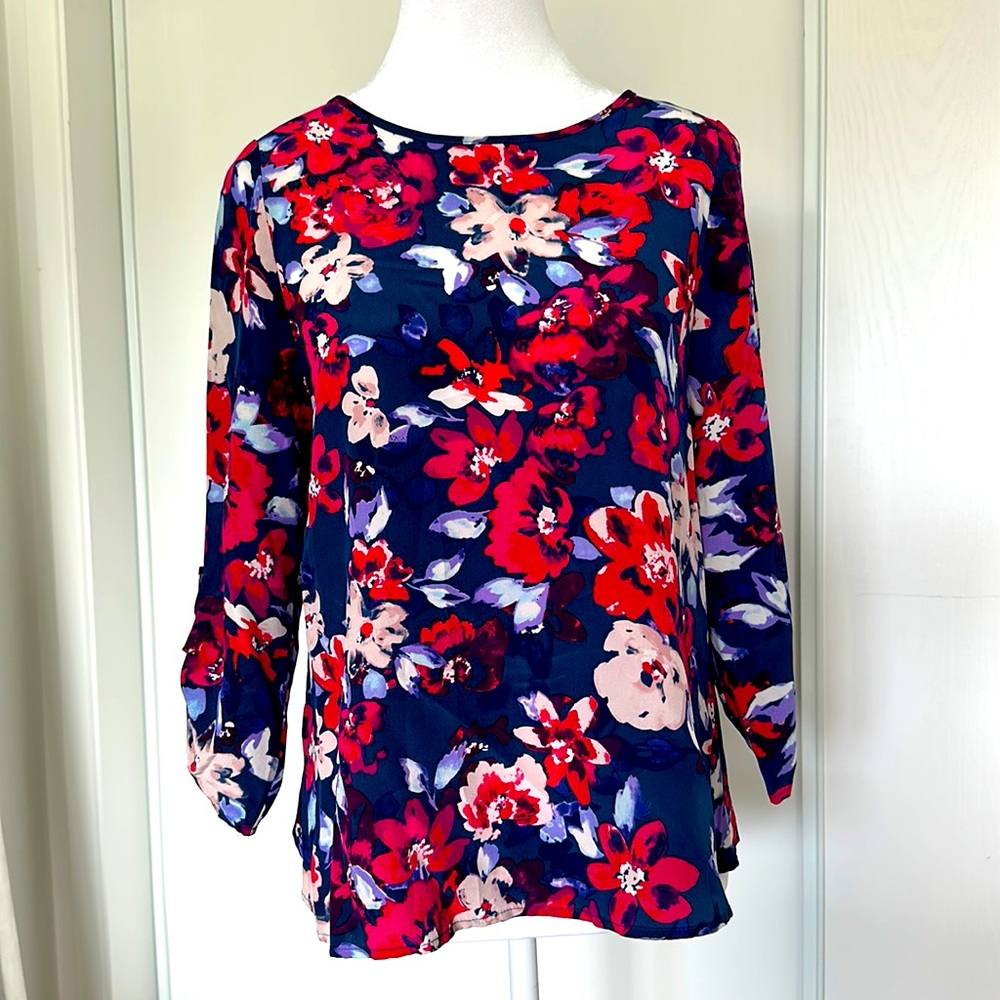Yumi Kim navy, pink & blush silk 🌸🌺floral top with open back - XS